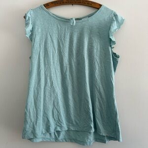 WNT medium Blue short Ruffle Sleeve peep cut open back blouse